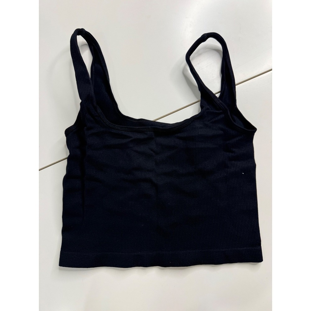 OQQ Ribbed Seamless Crop Tank Top Black Square Neck Women's L